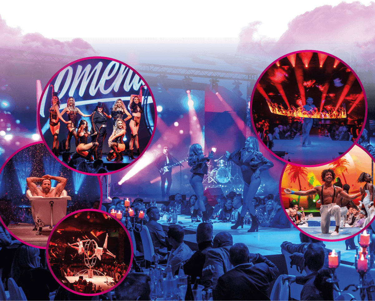 Atmosphärenbild mit verschiedenen menschlichen Darbietungen